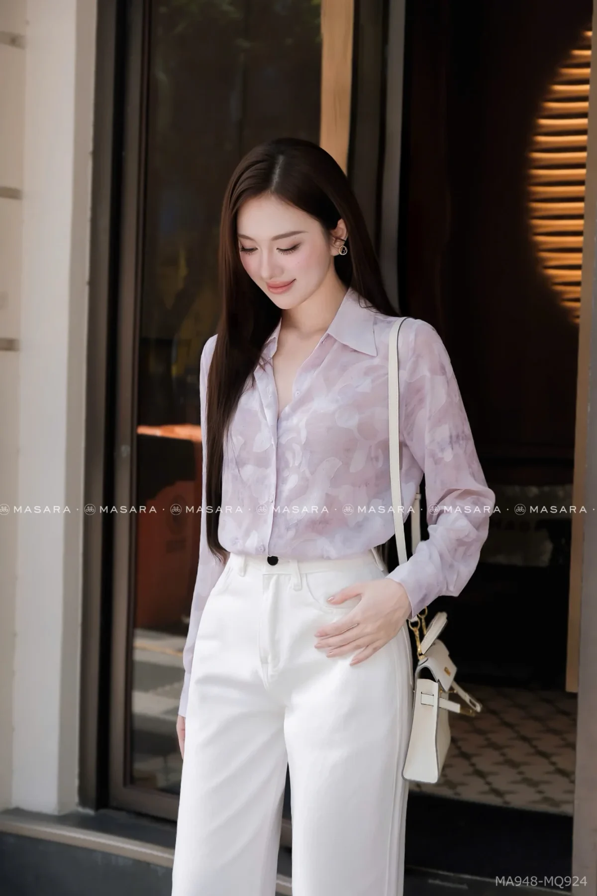Áo sơ mi tơ loang mềm mịn phom suông cổ sơ mi thanh lịch, ngọt ngào – Đi làm, họp hành, dạo phố | Khiết MA948 — mã MA948